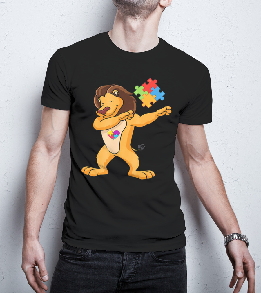 Lion Dab Puzzle Piece Autism Awareness T-Shirt