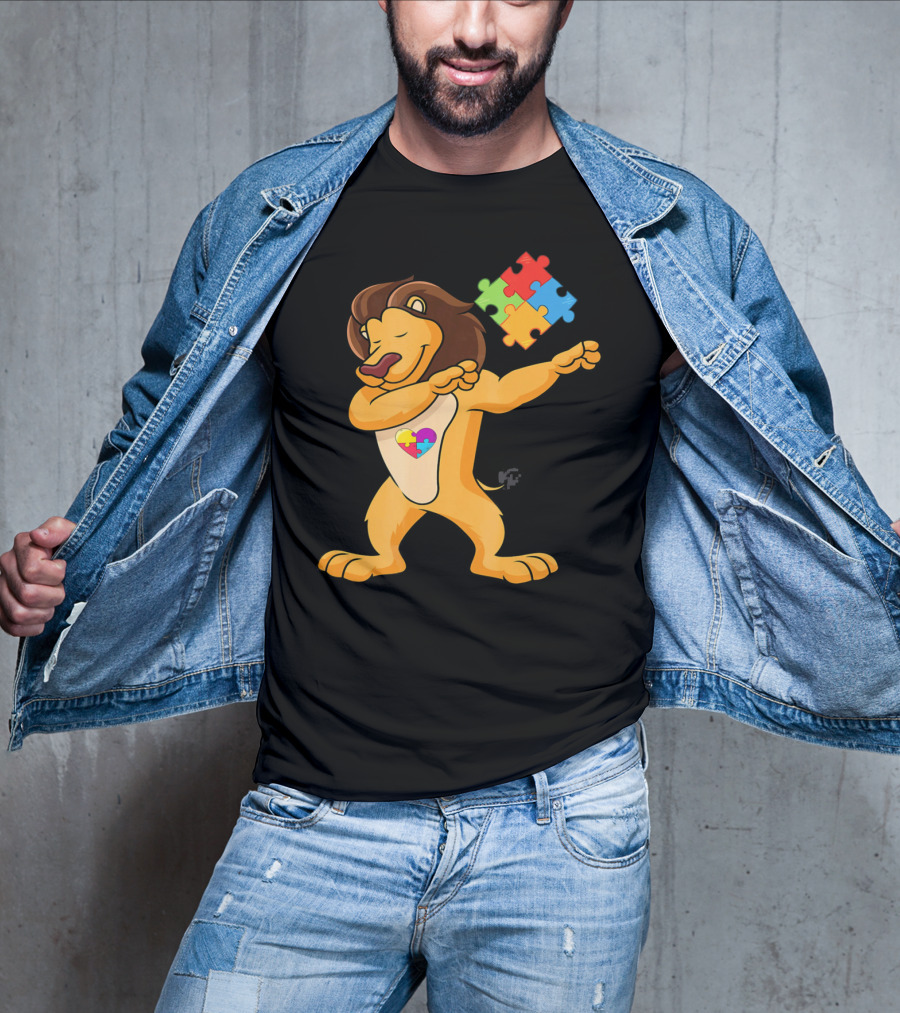 Lion Dab Puzzle Piece Autism Awareness T-Shirt