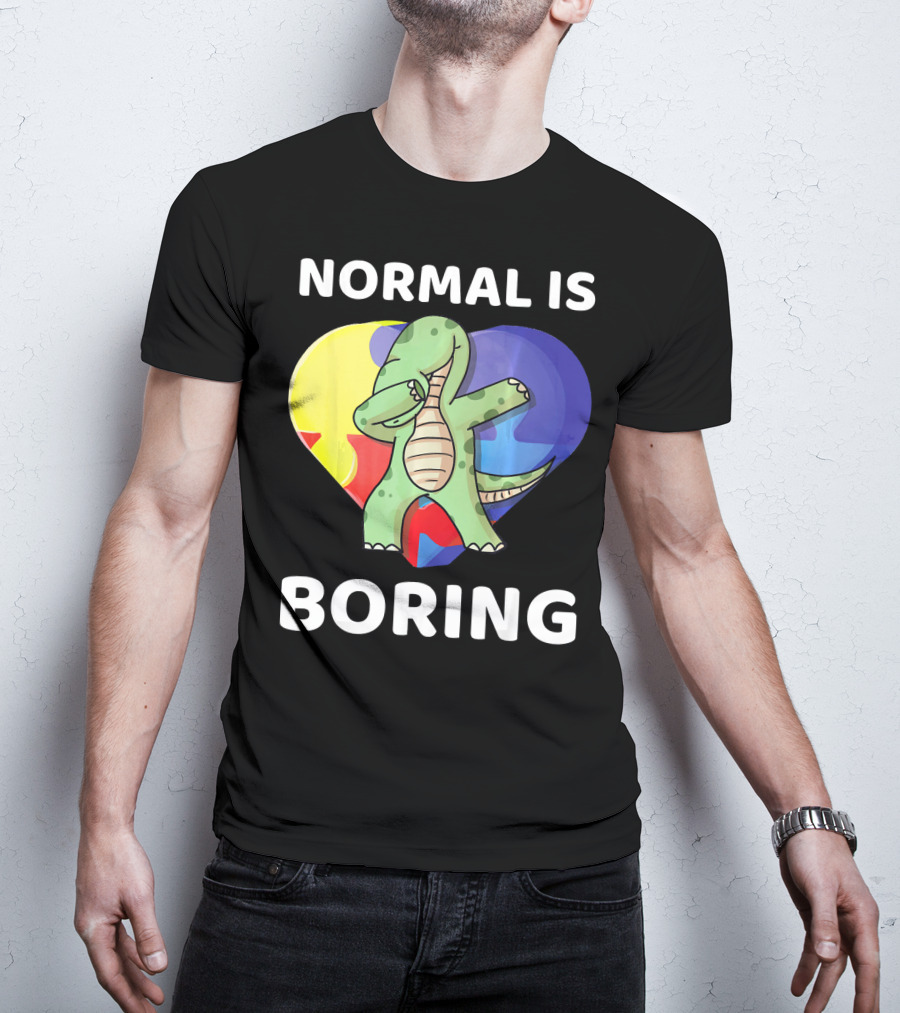 Normal Is Boring Autism Awareness Brontosaurus Dinosaur T-Shirt