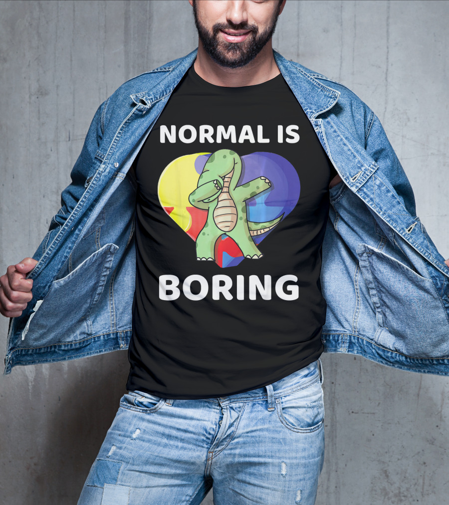 Normal Is Boring Autism Awareness Brontosaurus Dinosaur T-Shirt