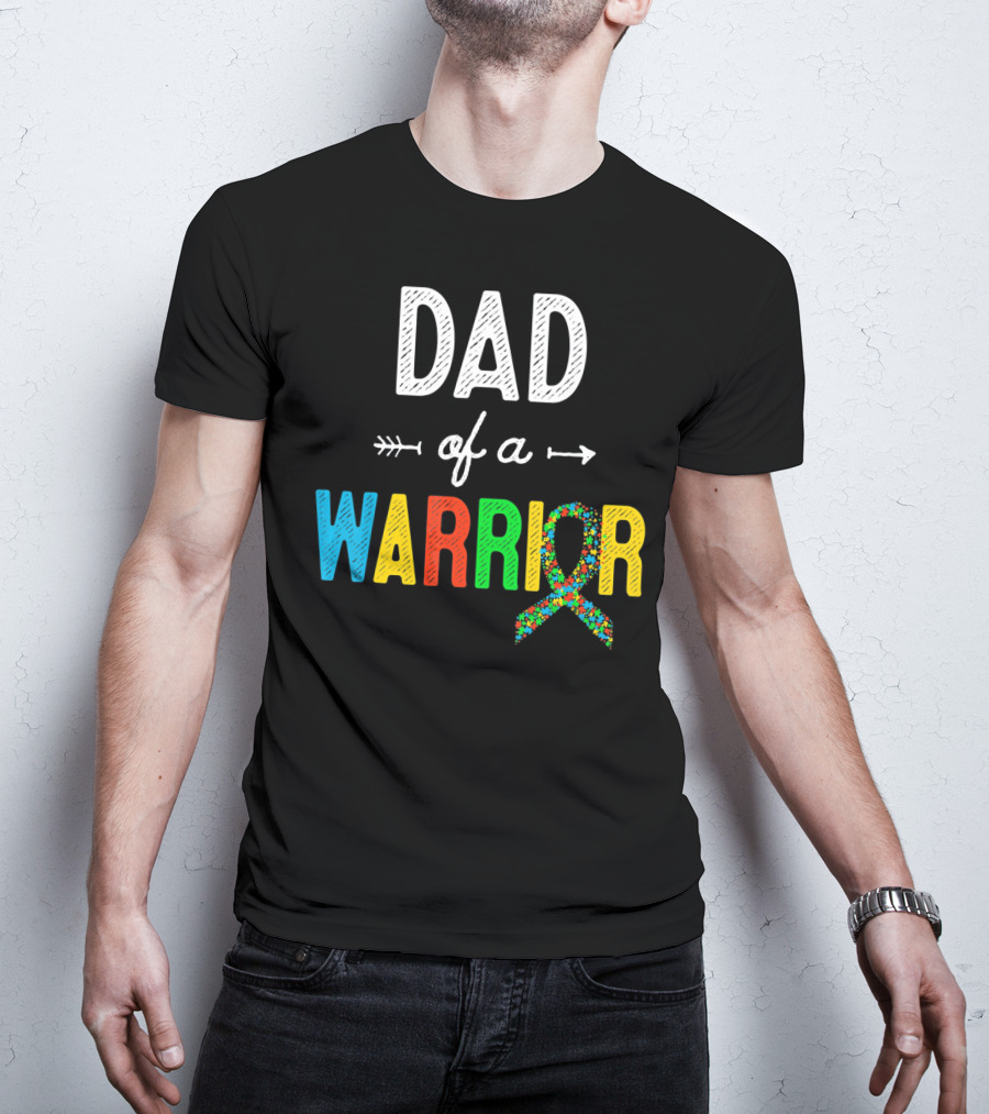 Dad Of A Warrior Autism Awareness Support Puzzle T-Shirt
