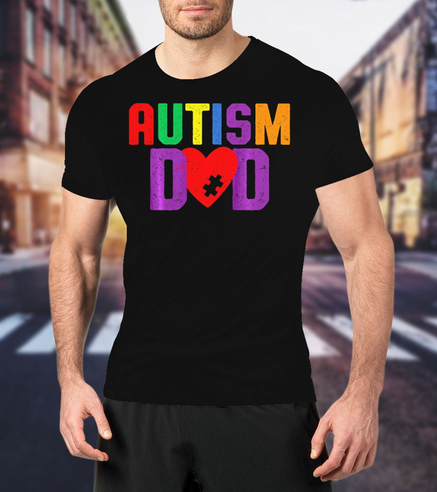 AUTISM DAD Heart Puzzle Awareness T-Shirt