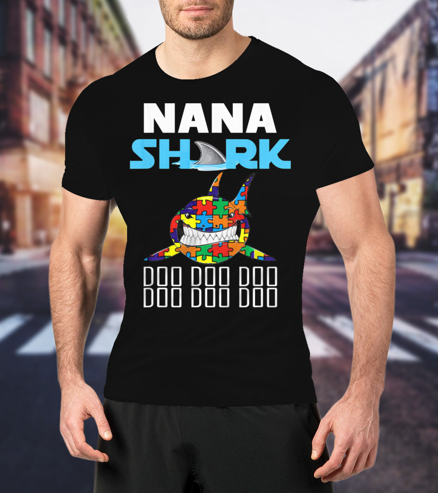Nana Shark Autism Awareness Puzzle Doo Doo Doo T-Shirt