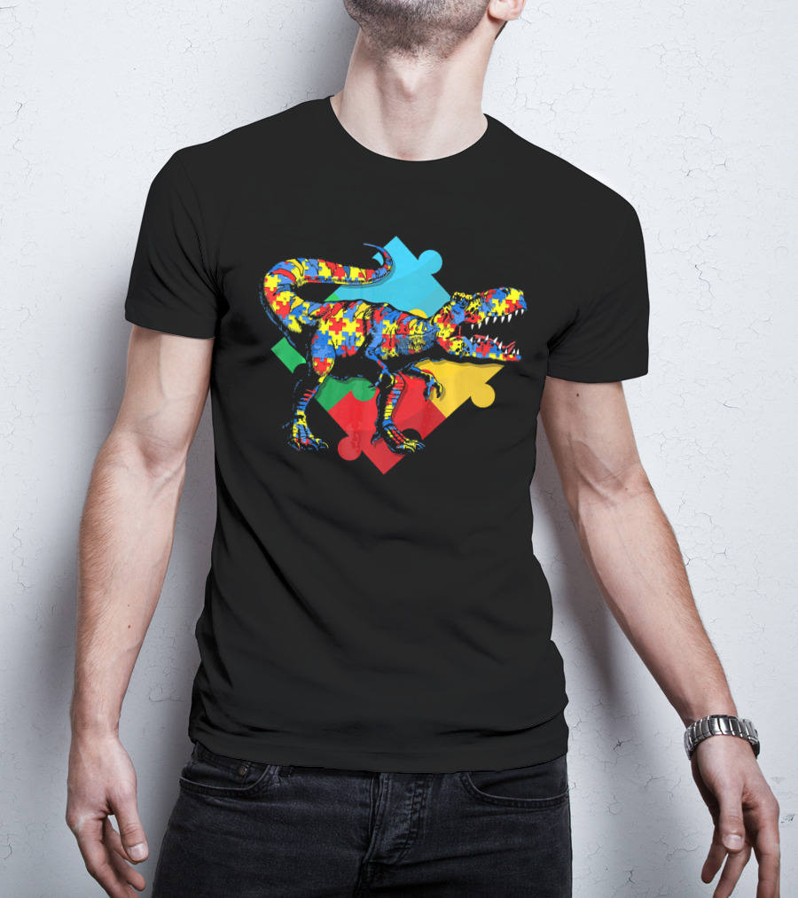 Autism Awareness Dinosaur Puzzle Piece Rex T-Shirt