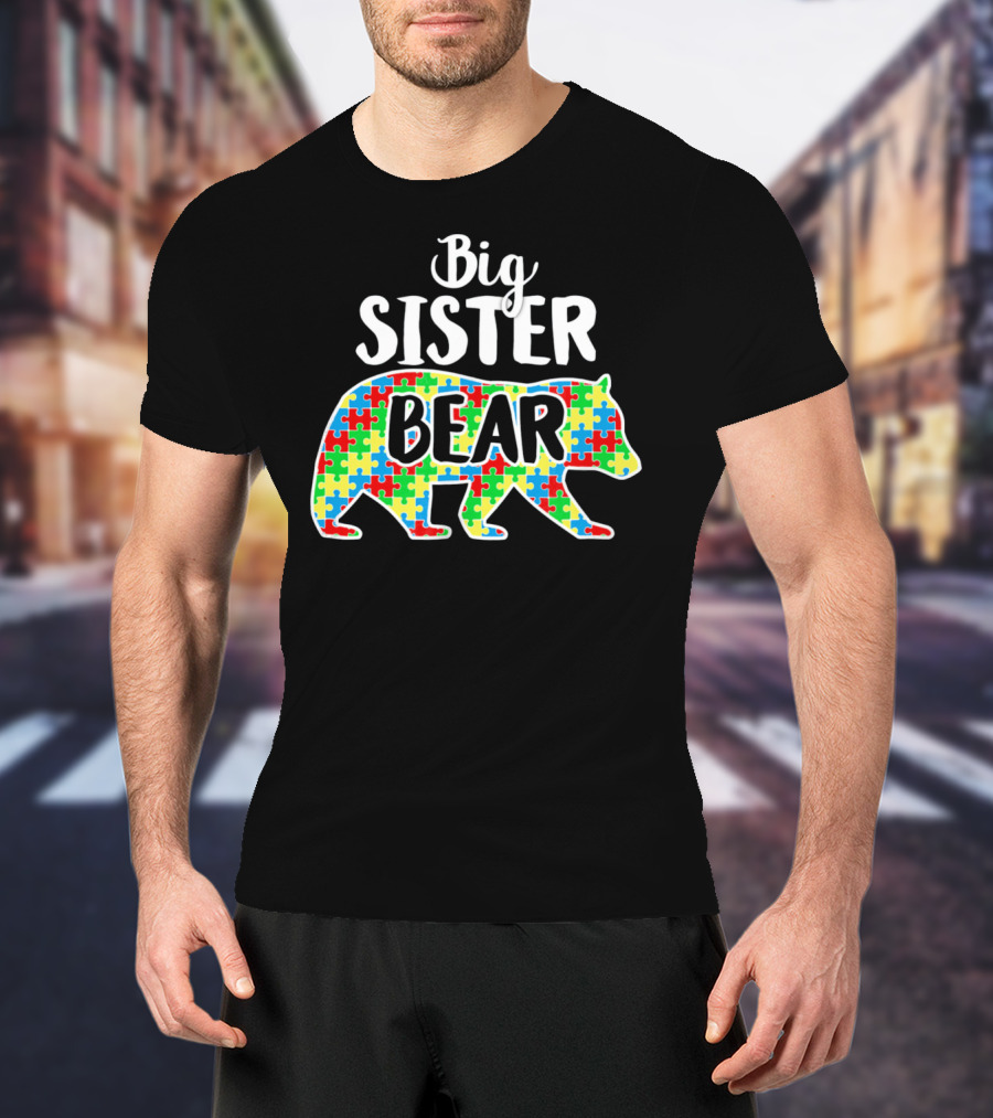 Big Sister Bear Autism Awareness Puzzle T-Shirt