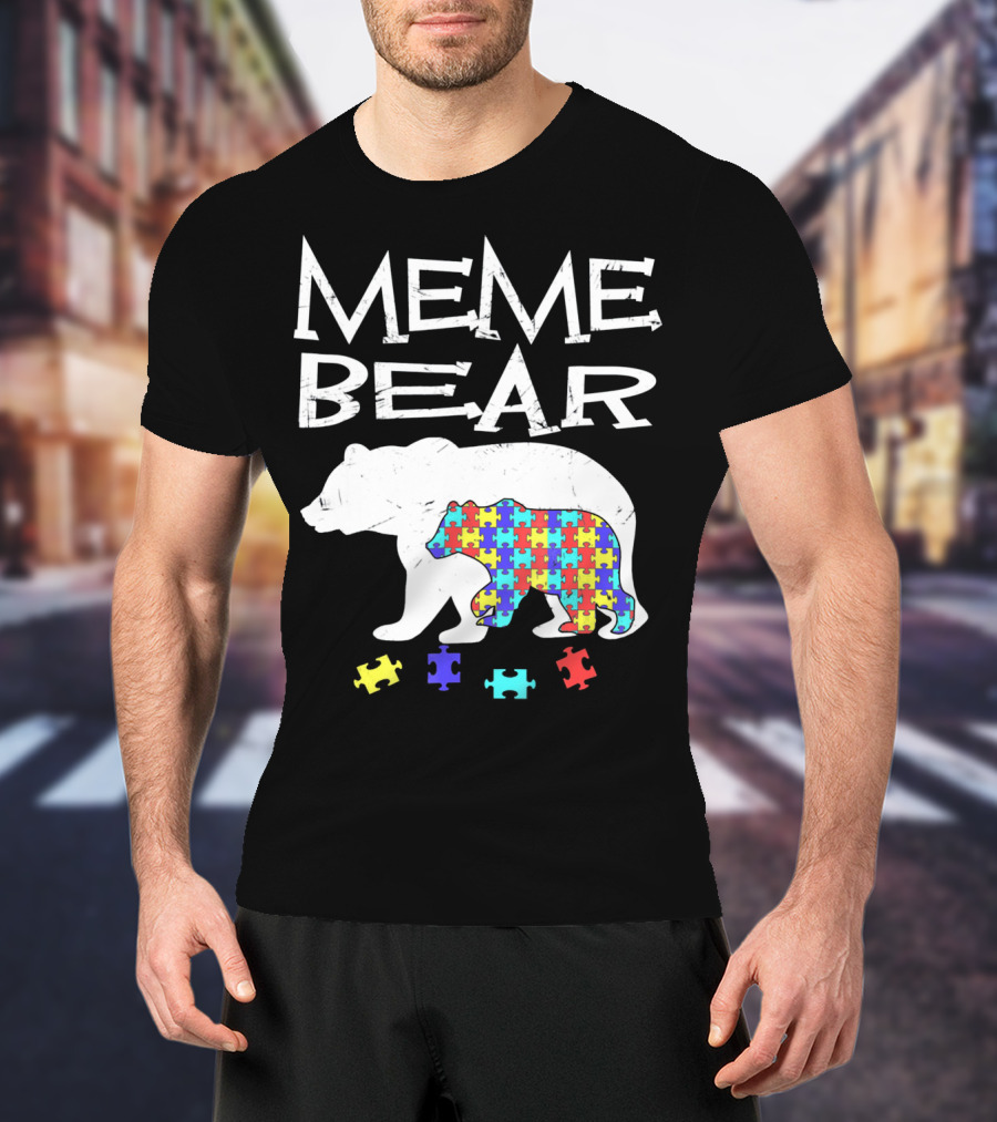 Meme Bear Autism Awareness Puzzle Piece Bear T-Shirt