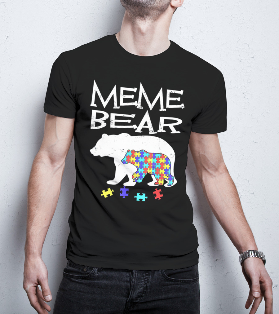Meme Bear Autism Awareness Puzzle Piece Bear T-Shirt