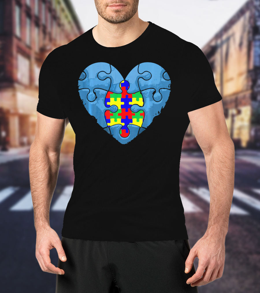 Love Doesn't Need Words Heart Puzzle Autism Awareness T-Shirt