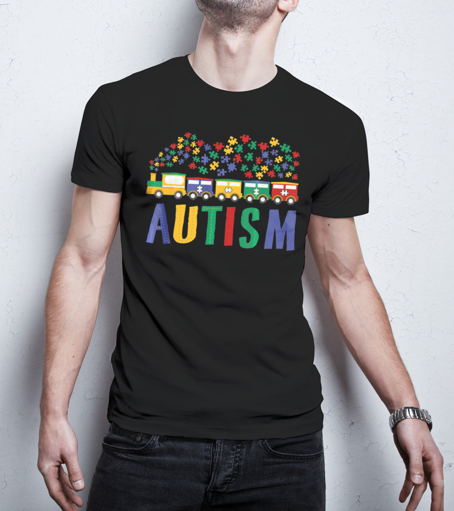 Autism Awareness Puzzle Piece Train Colorful T-Shirt