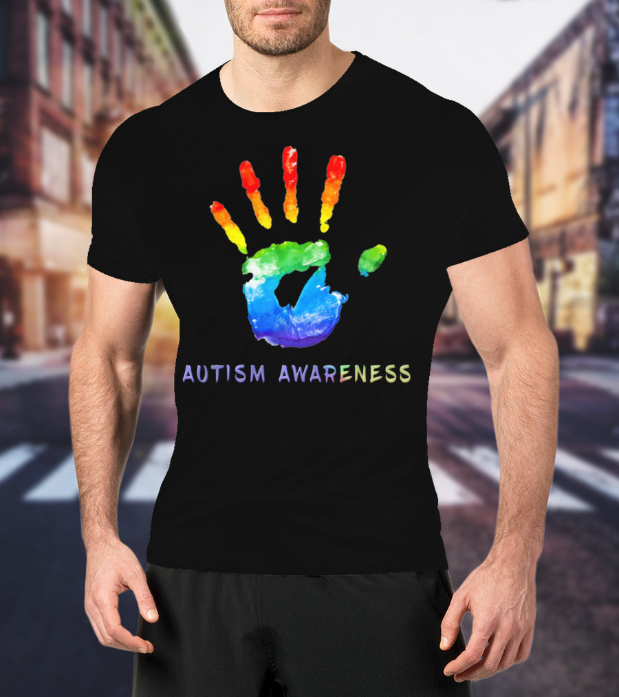 Autism Awareness Colorful Rainbow Handprint T-Shirt