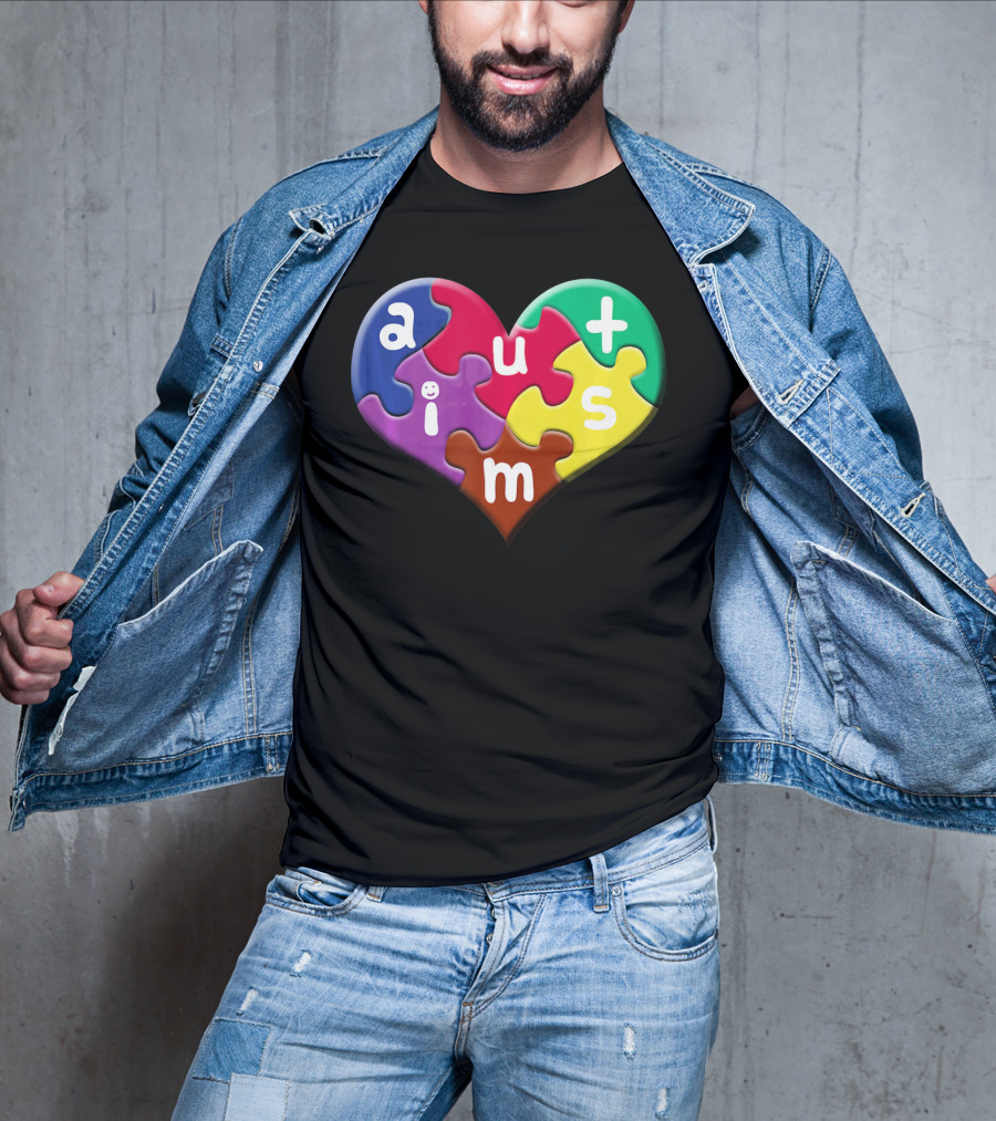 Autism Awareness Heart Puzzle Pieces Love Smile Colorful T-Shirt