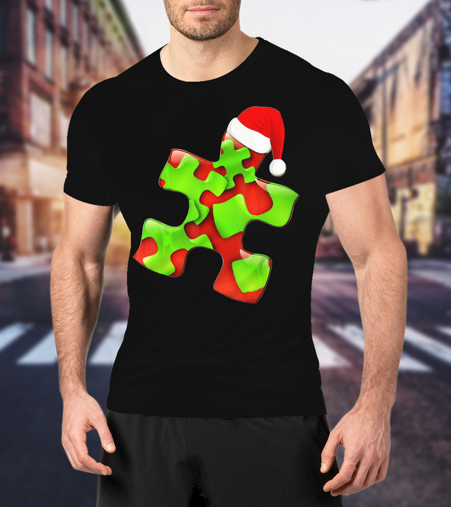 Funny Santa Claus Puzzle Piece Autism Awareness T-Shirt