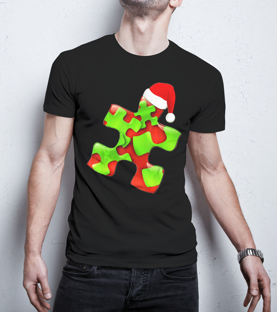 Funny Santa Claus Puzzle Piece Autism Awareness T-Shirt