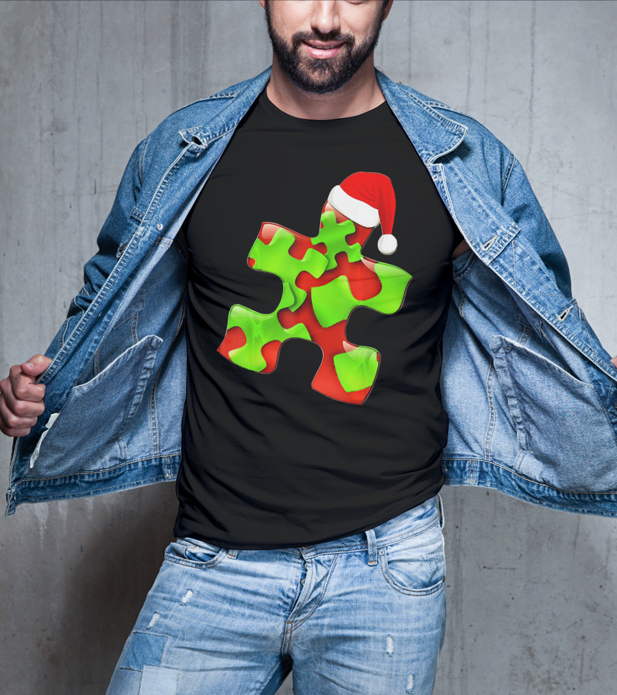 Funny Santa Claus Puzzle Piece Autism Awareness T-Shirt