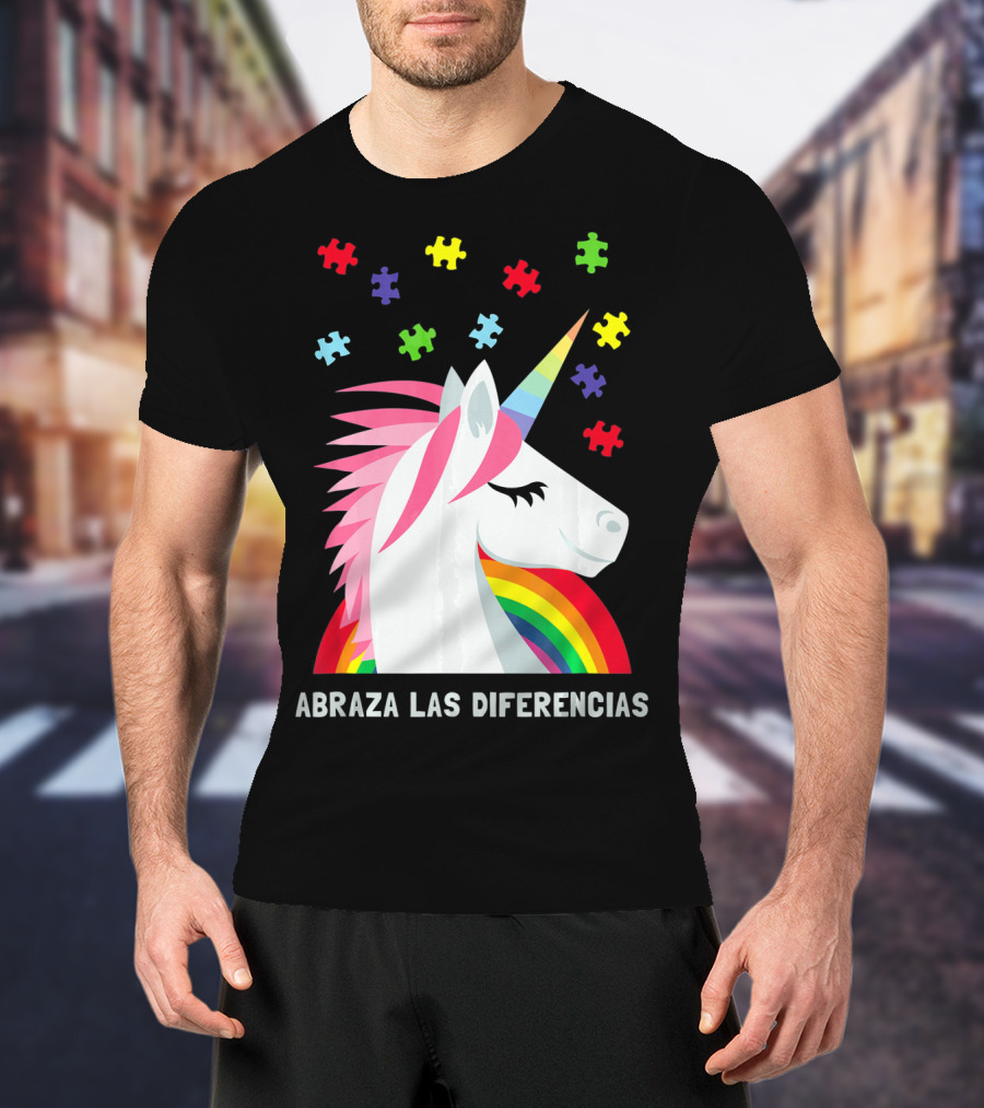 Abraza Las Diferencias Autism Awareness Spanish Unicorn Puzzle Pieces T-Shirt