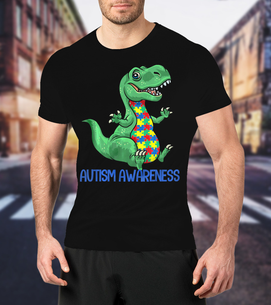 Autism Awareness T Rex Puzzle Pieces Boy T-Shirt