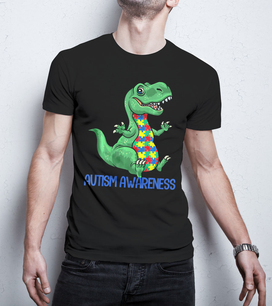 Autism Awareness T Rex Puzzle Pieces Boy T-Shirt
