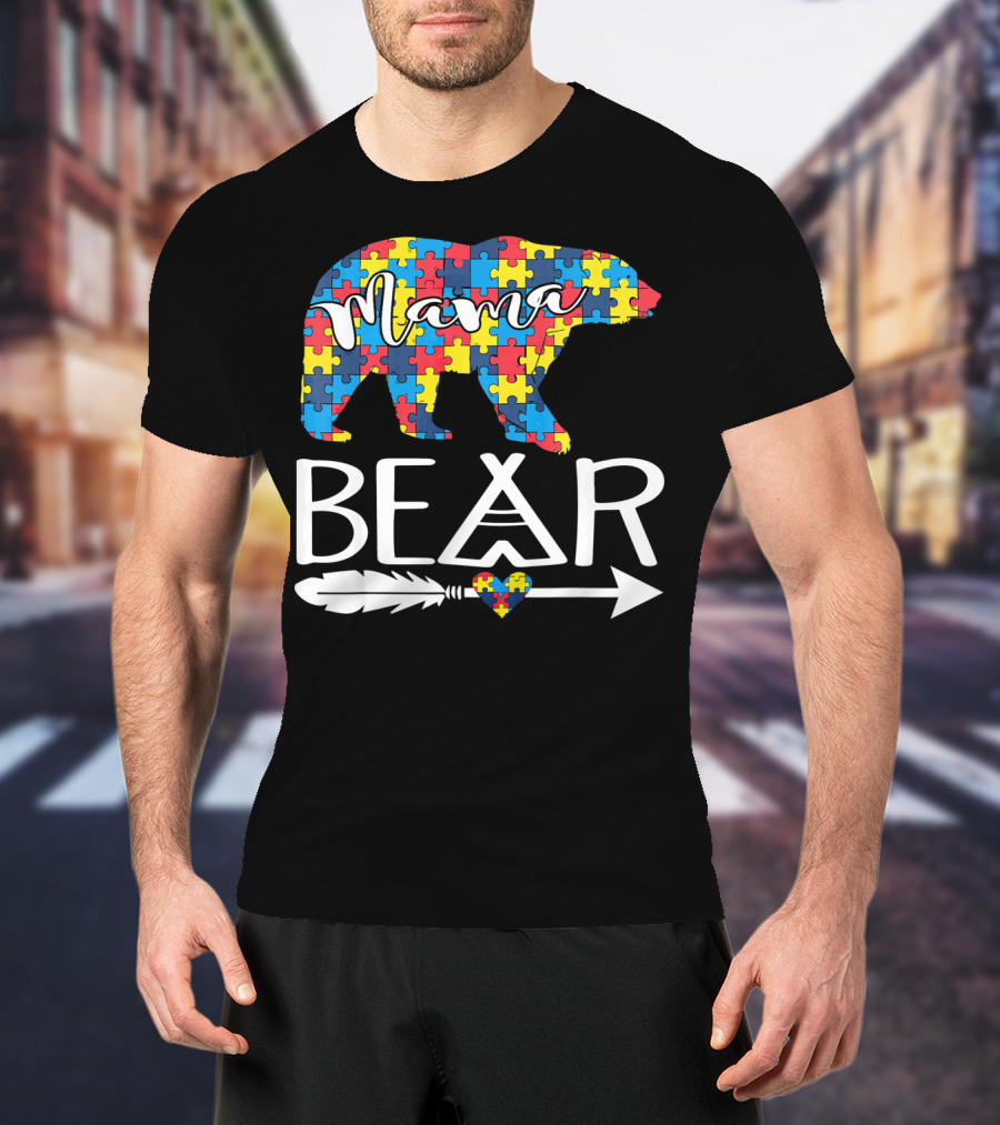 Mama Bear Puzzle Heart Arrow Autism T-Shirt