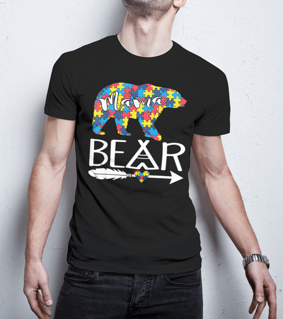 Mama Bear Puzzle Heart Arrow Autism T-Shirt