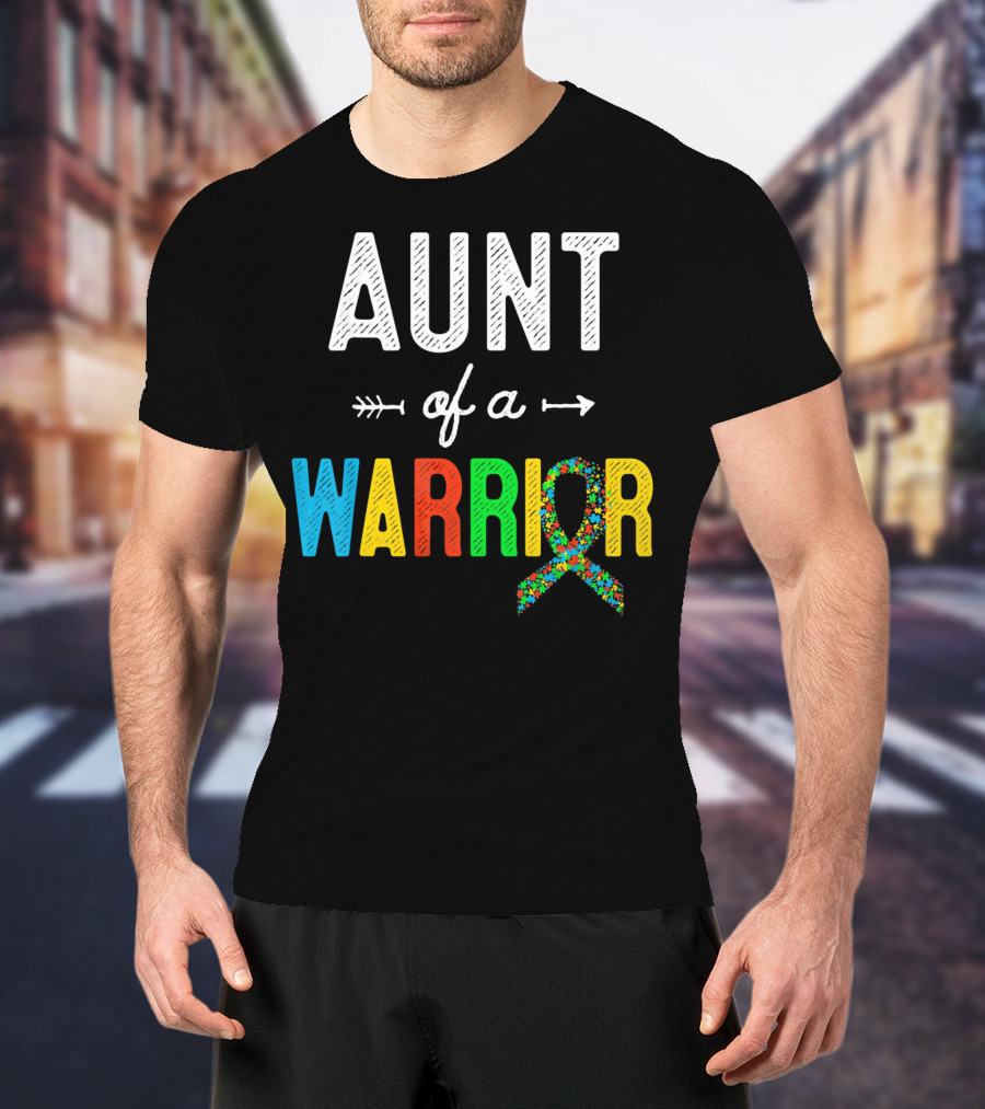 Aunt Of A Warrior Autism Awareness Colorful Puzzle T-Shirt