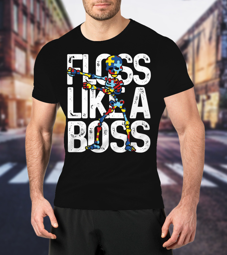 Floss Like A Boss Puzzle Skeleton Autism Awareness T-Shirt
