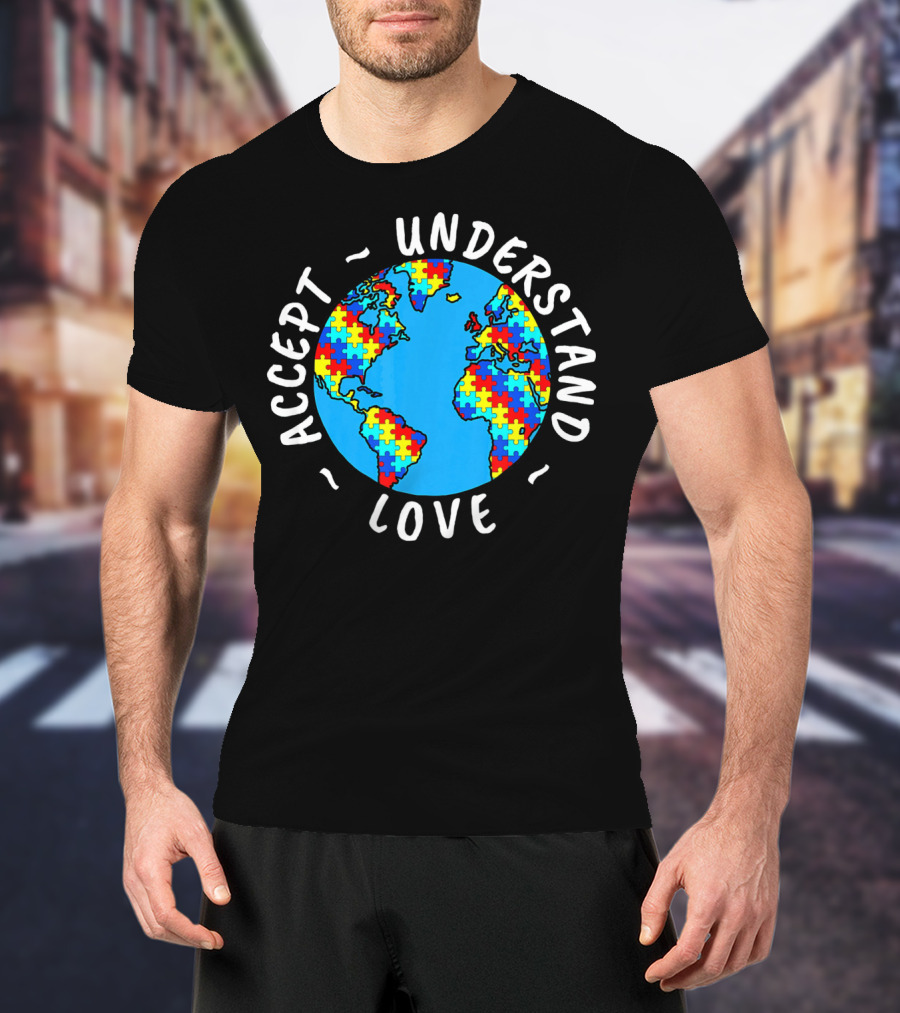 Accept Understand Love Autism Awareness World Puzzle T-Shirt