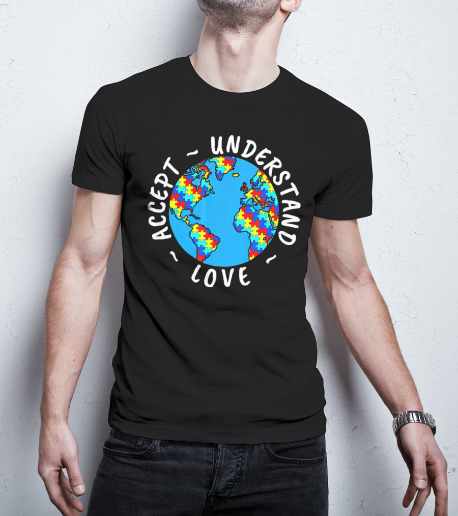 Accept Understand Love Autism Awareness World Puzzle T-Shirt