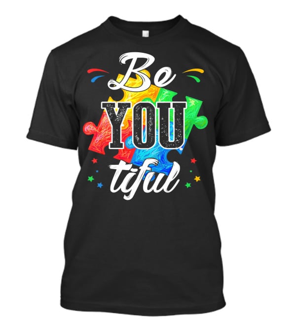 Be You Tiful Autism Awareness Colorful Puzzle Pieces With Stars T-Shirt