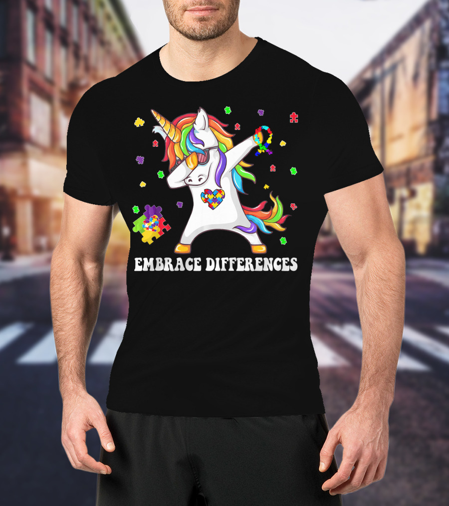 Embrace Differences Unicorn Autism Aware Puzzle Pieces T-Shirt