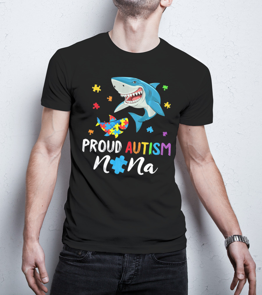 Proud Autism Nana Shark With Colorful Puzzle Pieces T-Shirt