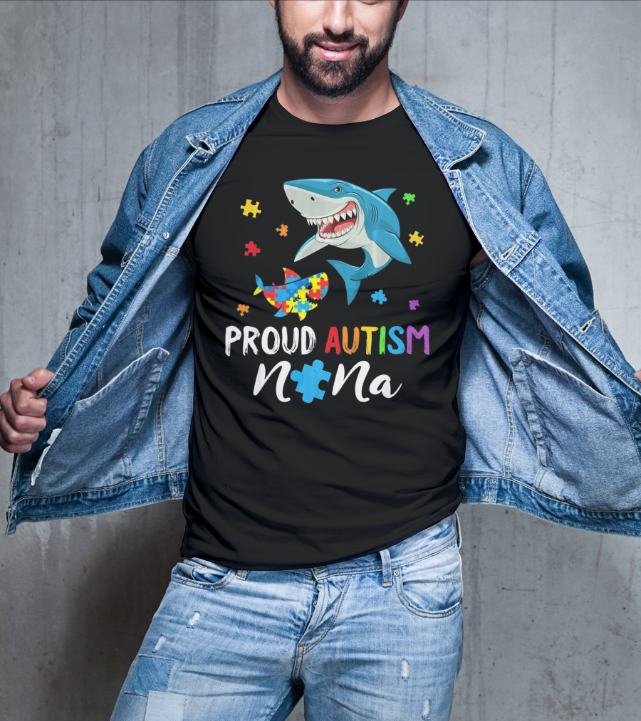 Proud Autism Nana Shark With Colorful Puzzle Pieces T-Shirt