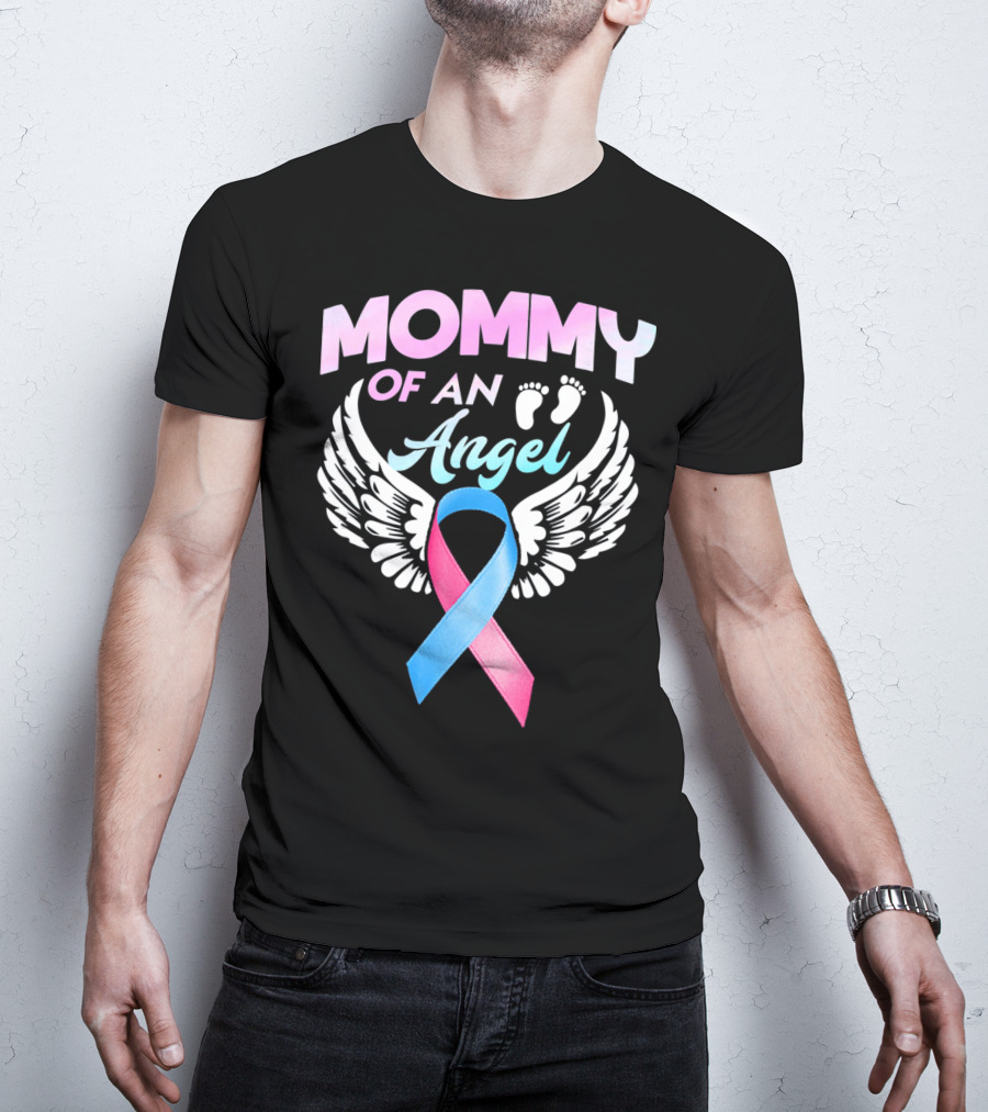 Mommy Of An Angel Miscarriage Awareness Ribbon Wings T-Shirt