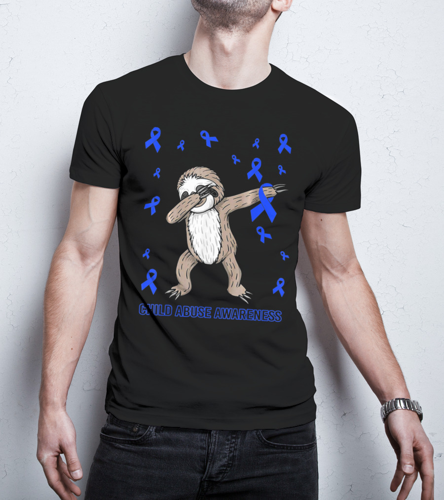 Funny Cute Sloth Dabbing Child Abuse Awareness T-Shirt