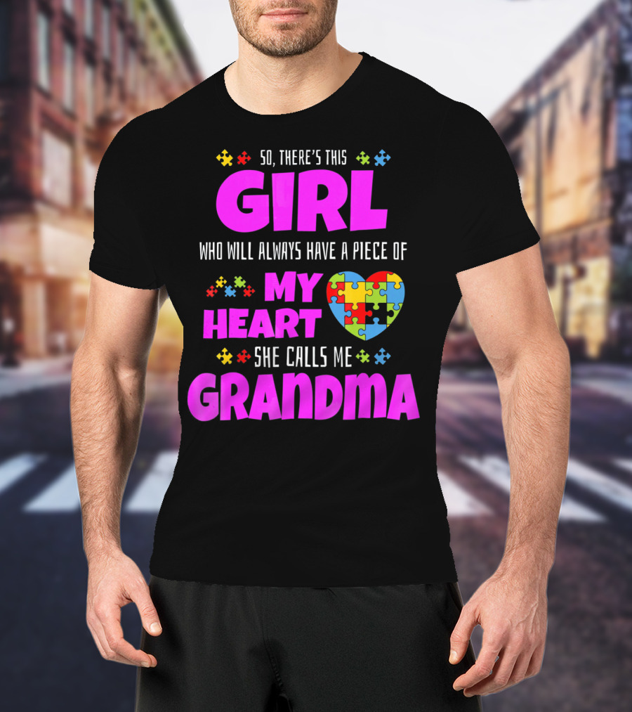 Autism Awareness Puzzle Heart Girl Grandma Love T-Shirt