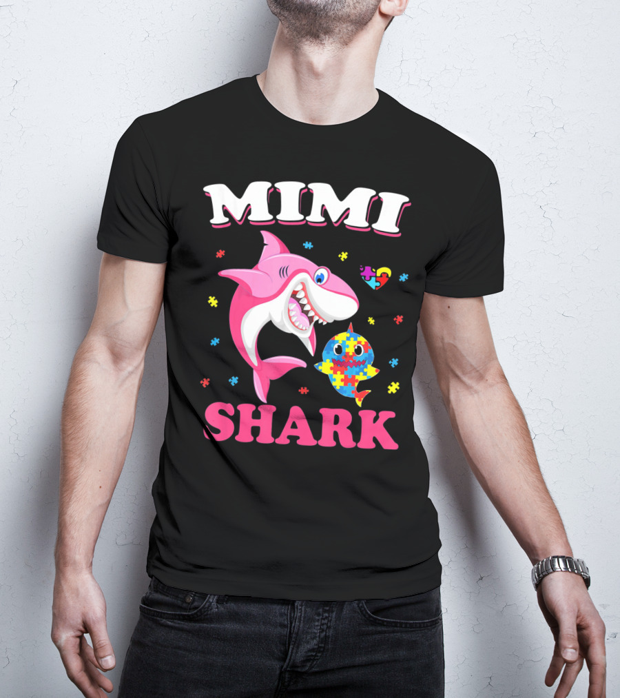 Mimi Shark Autism Awareness Puzzle Heart Colorful Sharks T-Shirt