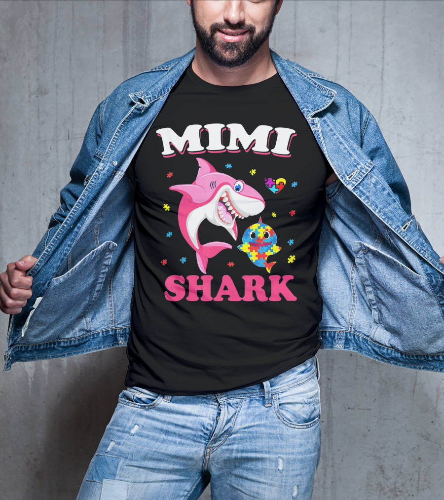 Mimi Shark Autism Awareness Puzzle Heart Colorful Sharks T-Shirt