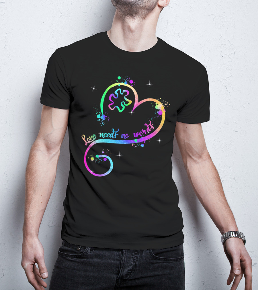 Love Needs No Words Heart Ribbon Puzzle Autism T-Shirt