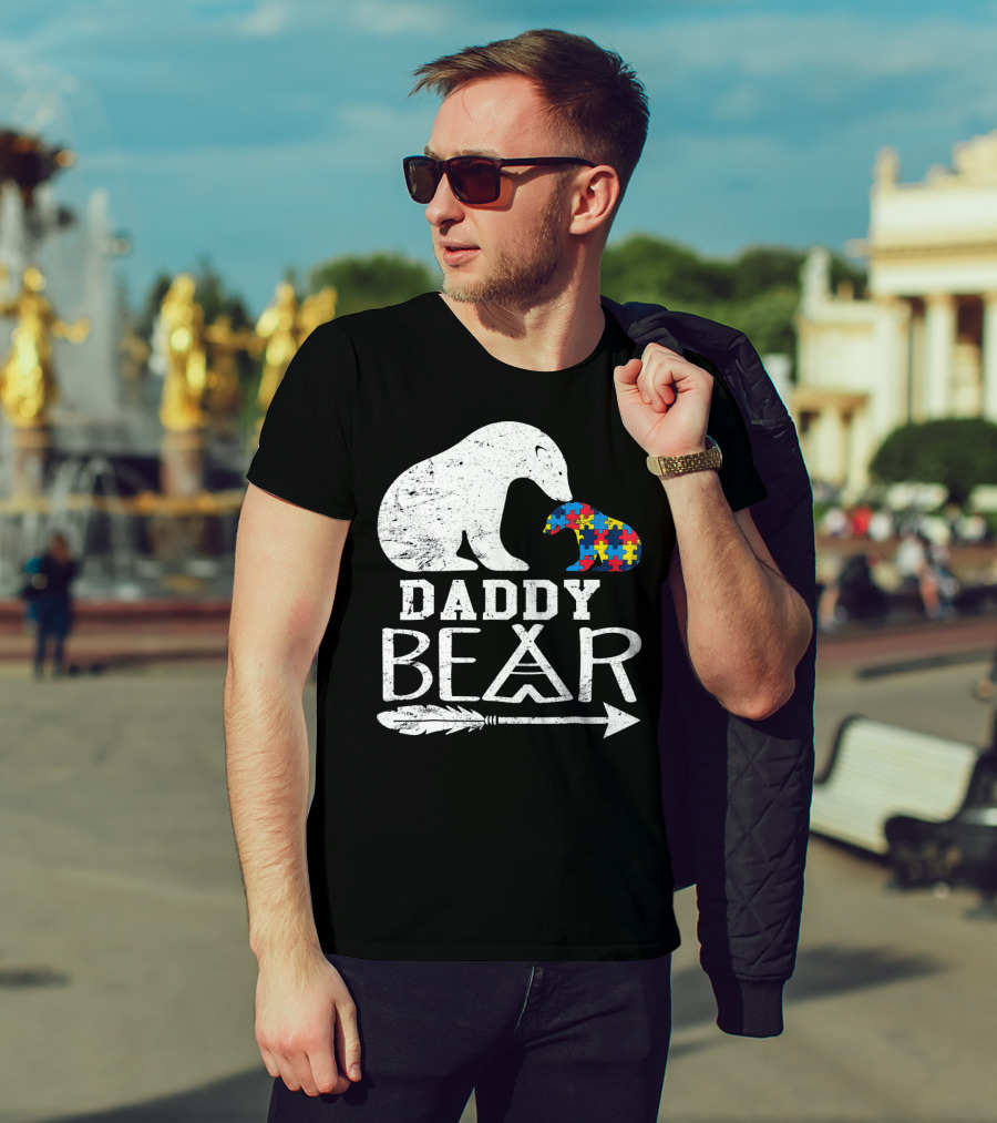 Daddy Bear Autism Awareness Puzzle Piece Arrow T-Shirt
