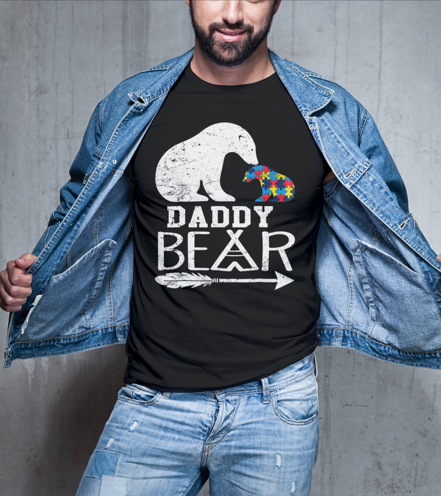 Daddy Bear Autism Awareness Puzzle Piece Arrow T-Shirt