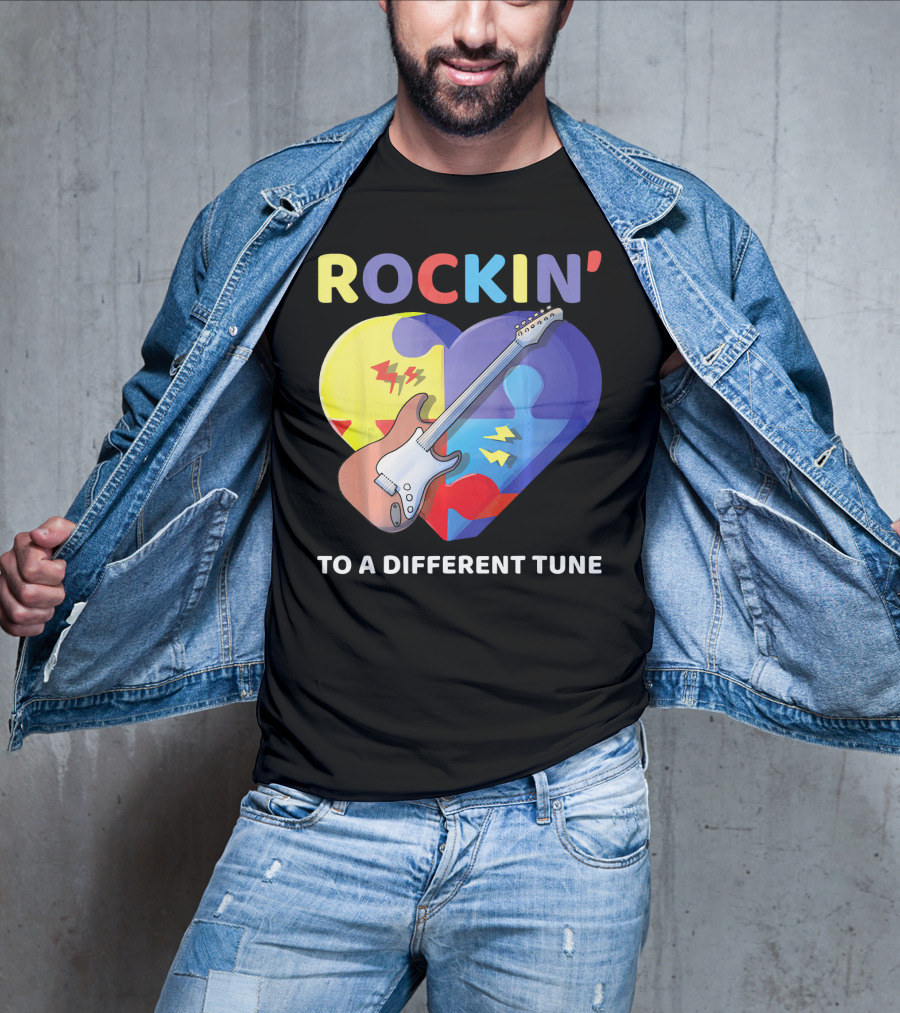 Rockin' To A Different Tune Autism Awareness Guitar Heart Puzzle T-Shirt