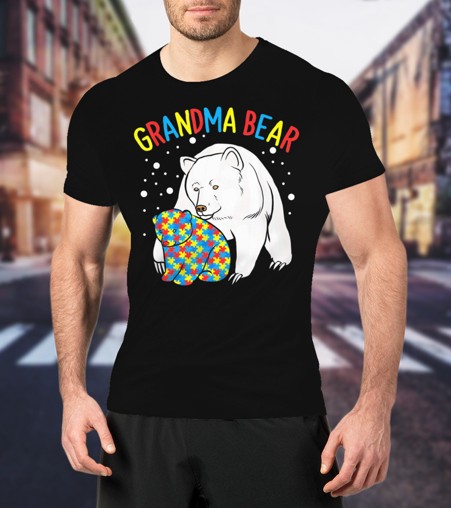Grandma Bear Autism Puzzle Pattern Hugging Cubs T-Shirt