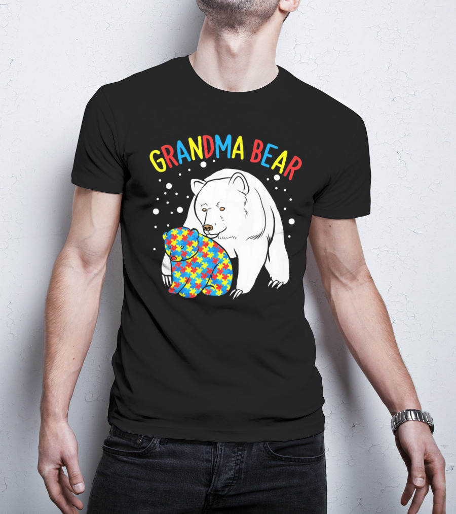 Grandma Bear Autism Puzzle Pattern Hugging Cubs T-Shirt