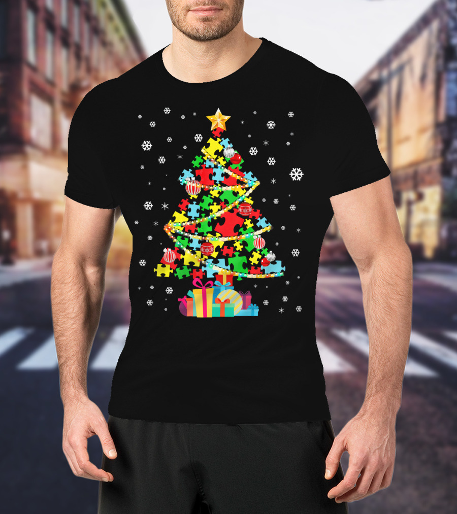 Autism Tree Puzzle Christmas Autism Awareness T-Shirt
