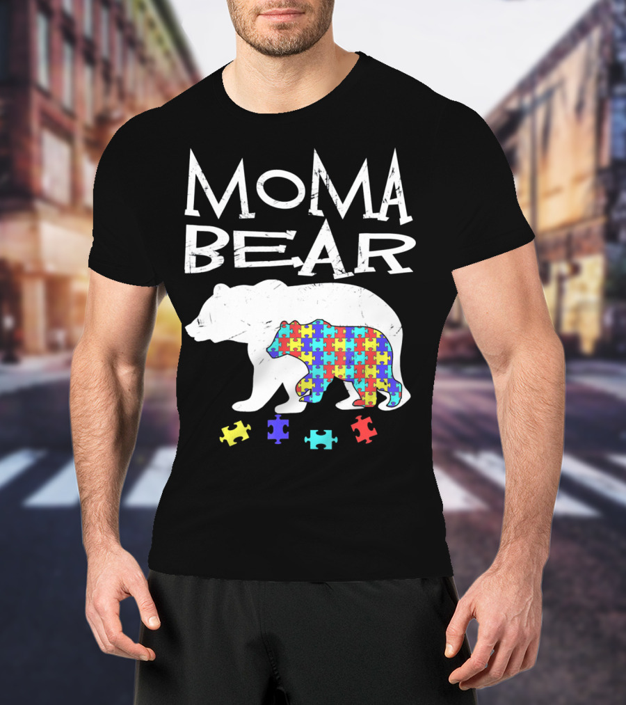 Moma Bear Autism Awareness Puzzle Piece T-Shirt