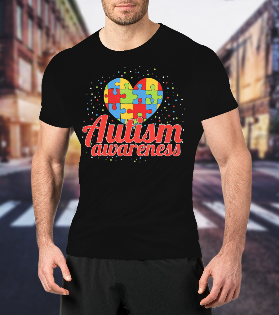 Autism Awareness Heart Puzzle Pattern Funny ASD Spect T-Shirt