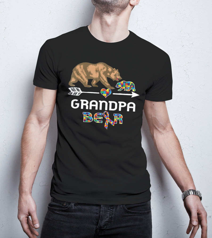 Grandpa Bear Autism Awareness Puzzle Heart And Ribbon T-Shirt