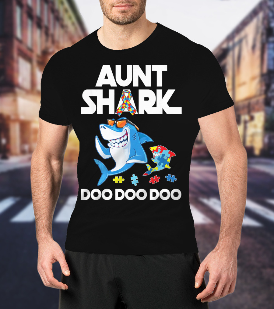 Aunt Shark Autism Awareness Doo Doo Doo T-Shirt