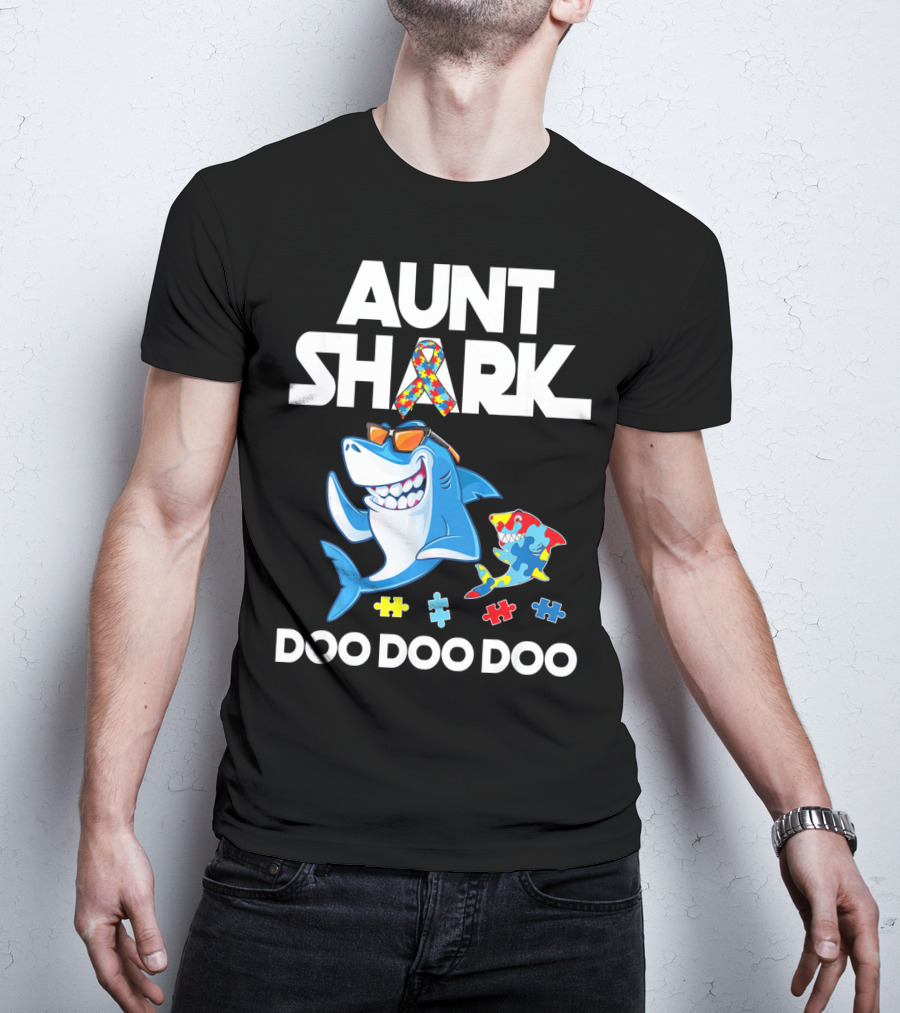 Aunt Shark Autism Awareness Doo Doo Doo T-Shirt