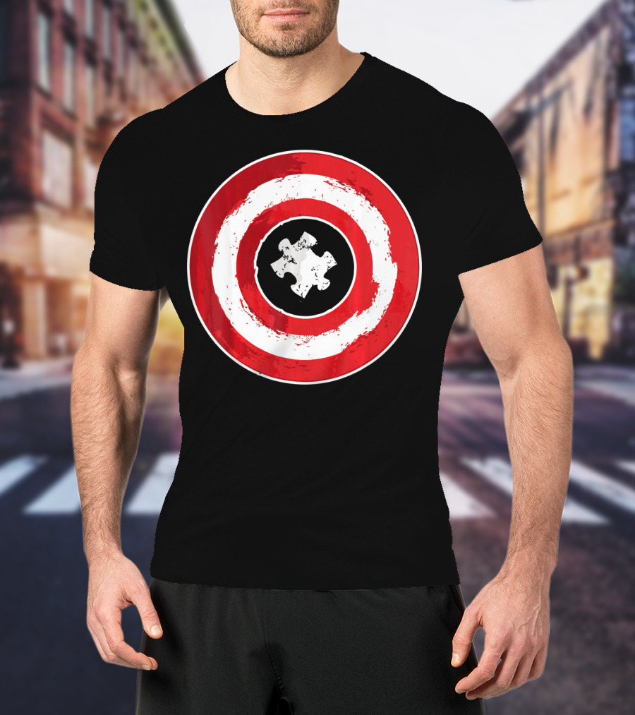 Autism Awareness Day Superhero Puzzle Piece Shield T-Shirt