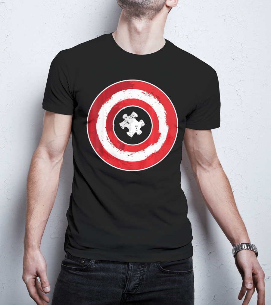 Autism Awareness Day Superhero Puzzle Piece Shield T-Shirt